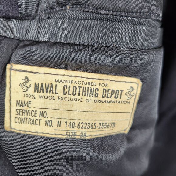 Naval Clothing Depot U.S. Navy Vintage Mens Wool Double Breasted Pea Coat  38 - Picture 4 of 9